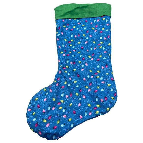 handmade Christmas stocking blue green holiday light design 16" READ - Picture 1 of 6